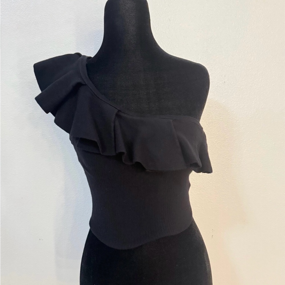 Express Black Ruffle One-Shoulder Top